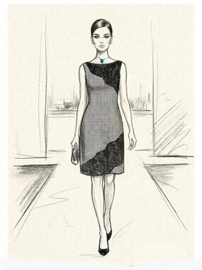 Vintage Devore Houndstooth Dress & Turquoise Necklace Bundle